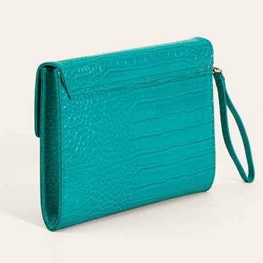 Turquoise Blue Women Ted Baker Crocey Croc Effect Envelope Clutch Bag | T-159643