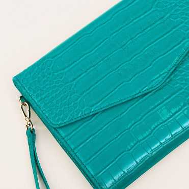 Turquoise Blue Women Ted Baker Crocey Croc Effect Envelope Clutch Bag | T-159643