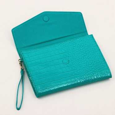 Turquoise Blue Women Ted Baker Crocey Croc Effect Envelope Clutch Bag | T-159643