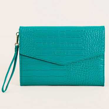 Turquoise Blue Women Ted Baker Crocey Croc Effect Envelope Clutch Bag | T-159643