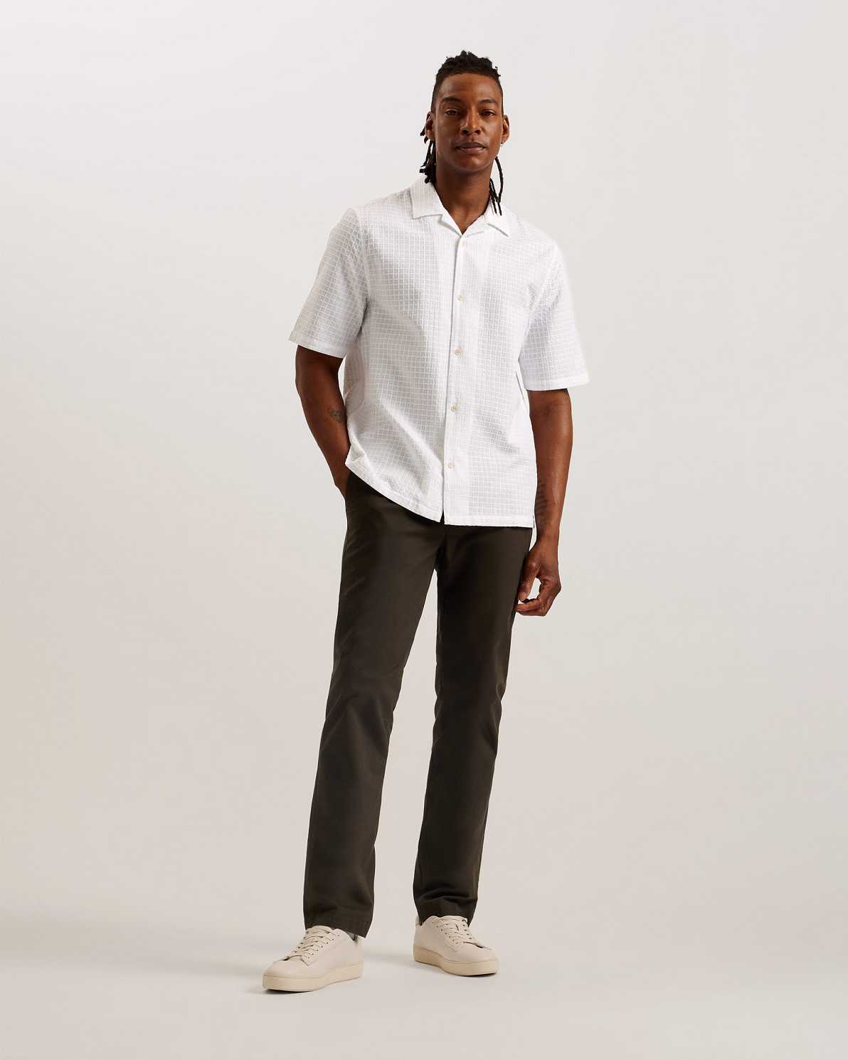 White Men Ted Baker Oise Relaxed Fit Textured Cotton Shirt | T-340981