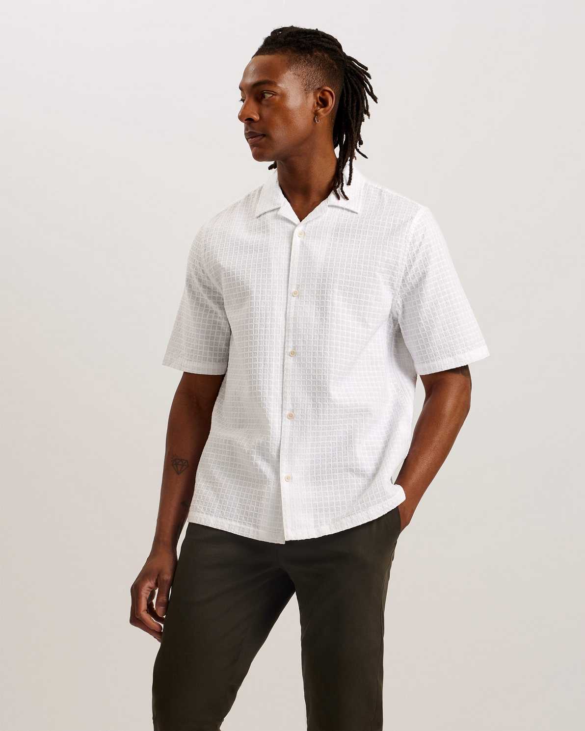 White Men Ted Baker Oise Relaxed Fit Textured Cotton Shirt | T-340981