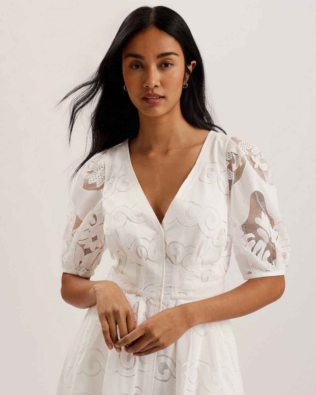 White Women Ted Baker Agnel Lace Puff Sleeve Dress | T-241358