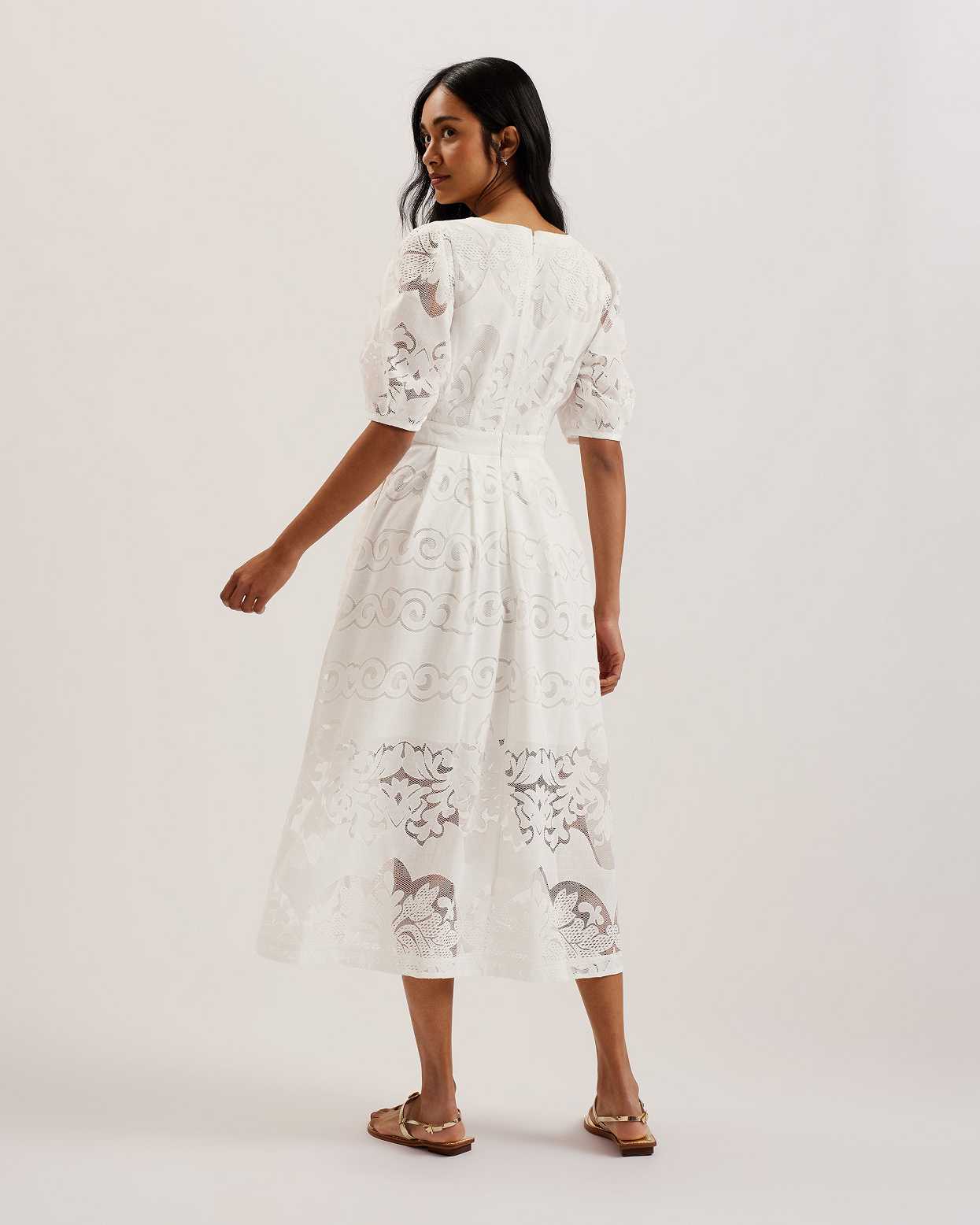 White Women Ted Baker Agnel Lace Puff Sleeve Dress | T-241358