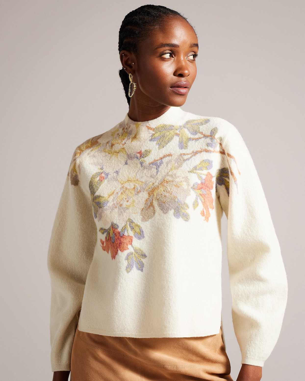 White Women Ted Baker Evhaa Floral Knitted Jumper | T-436729