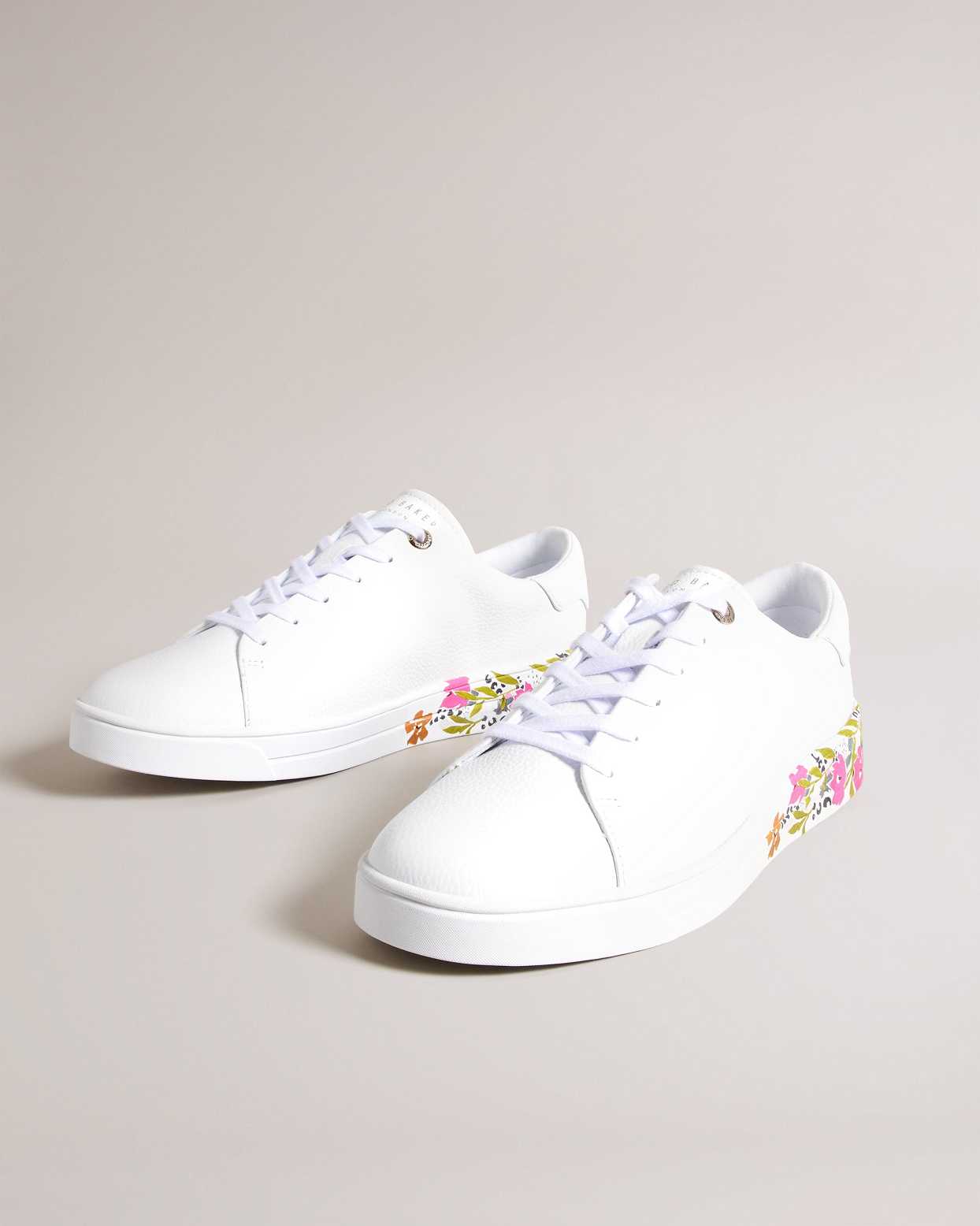 White Women Ted Baker Sheliie Floral Sole Leather Cupsole Sneakers | T-803419