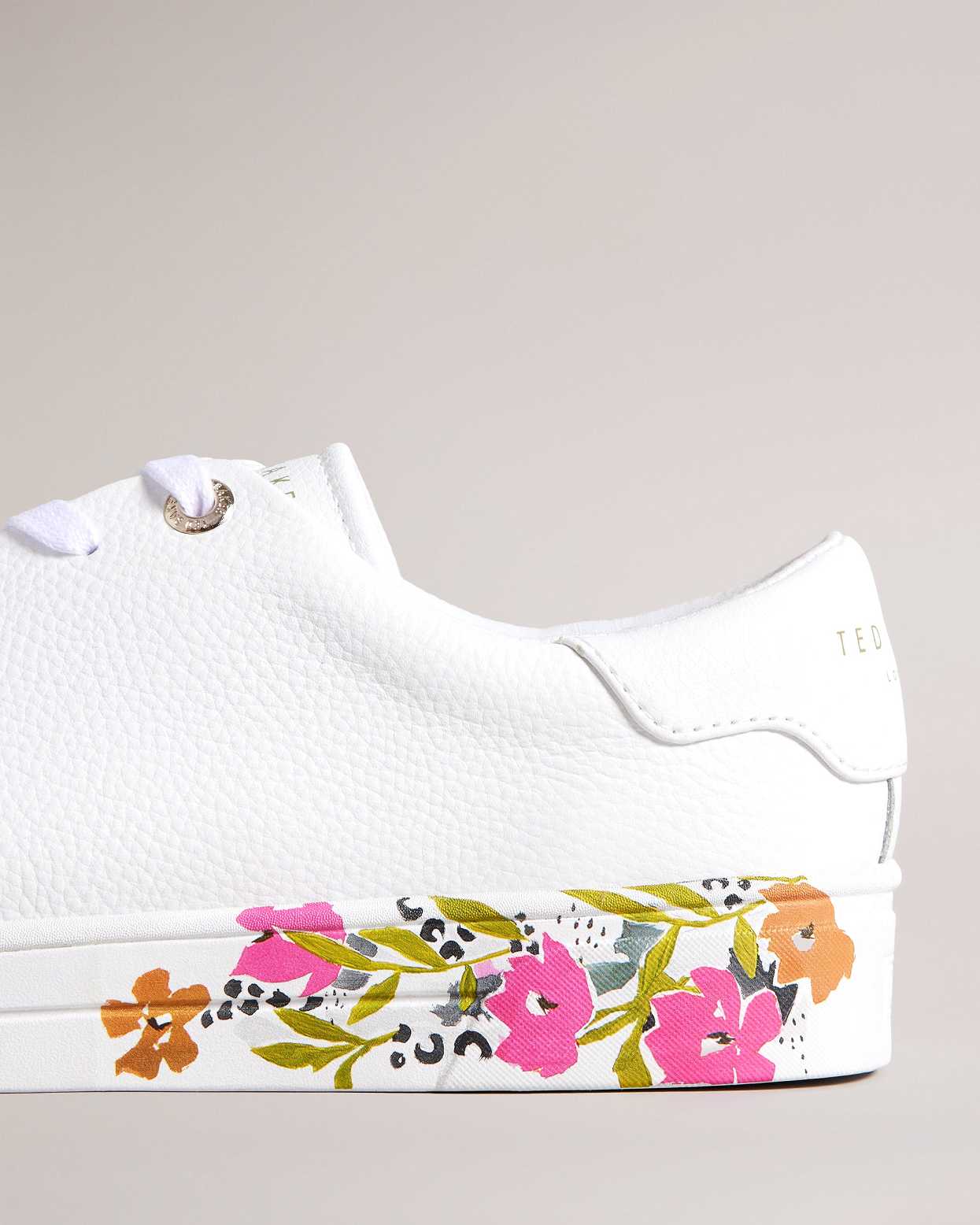 White Women Ted Baker Sheliie Floral Sole Leather Cupsole Sneakers | T-803419