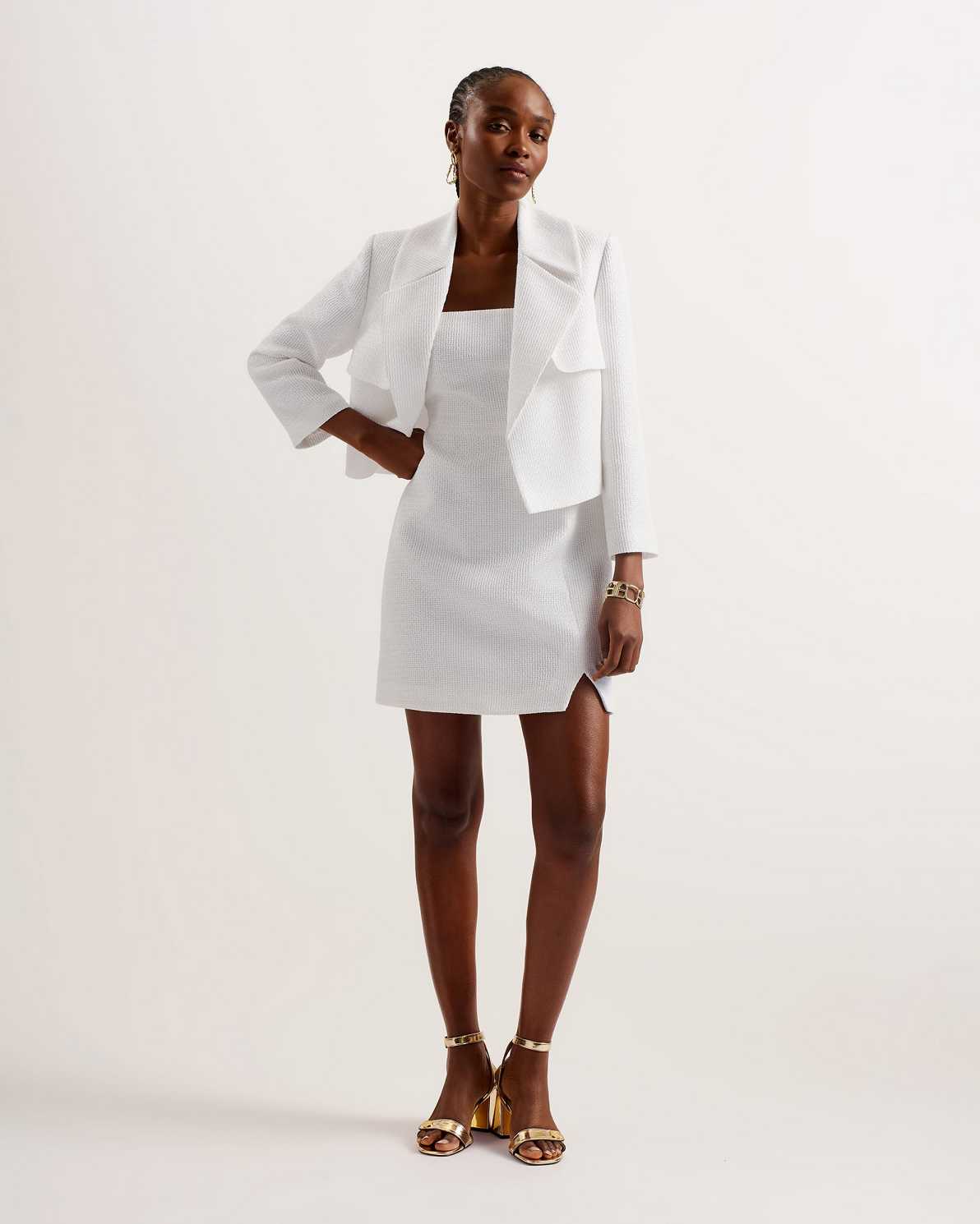 White Women Ted Baker Shiroi Cropped Woven Tailored Jacket | T-961527